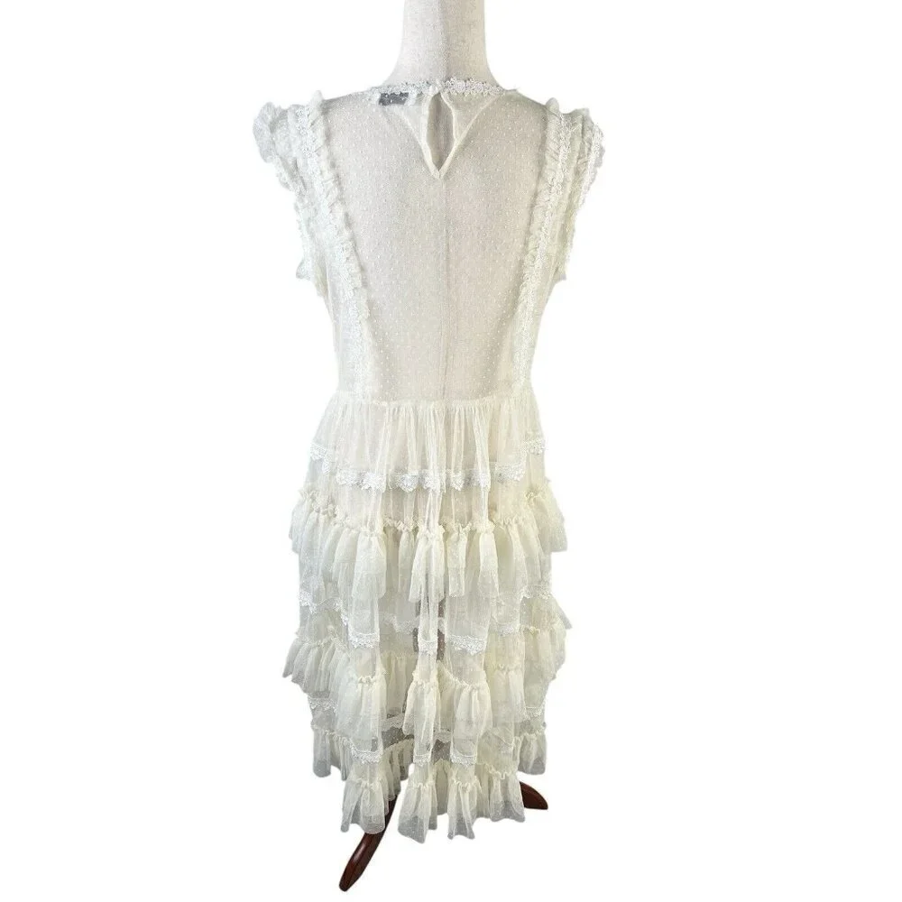 Amy Lynn Dress Cream L Tired Swiss Dot Sheer Fairy Whimsical Romantic Coquette - Picture 6 of 10